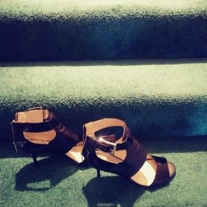 Black patent/black leather heel